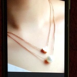 Gold Heart Pearl Layered 2 pc Necklace Set Trendy